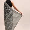 Black Georgette Chikankari Saree With Jaal Work And Unstitched Blouse