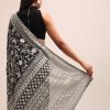 Black Georgette Chikankari Saree With Jaal Work And Unstitched Blouse