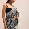 Black Georgette Chikankari Saree With Unstitiched Blouse