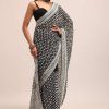 Black Georgette Chikankari Saree With Unstitiched Blouse