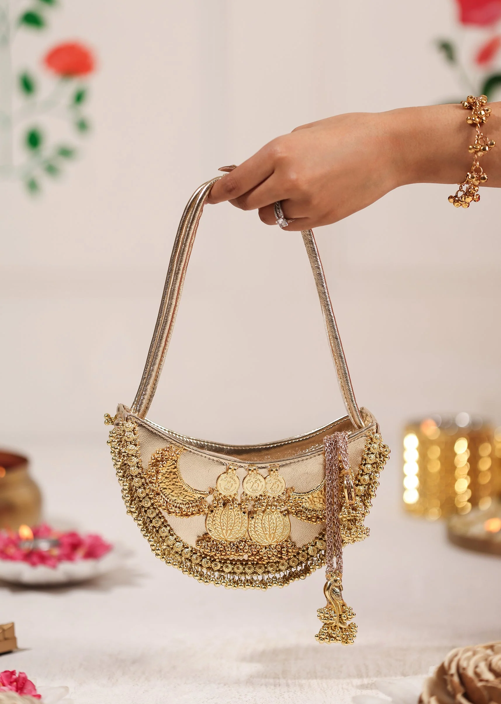 Festive Gold Embellished Handbag