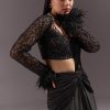 Black 3D Patchwork Cutdana Drape Saree With Sleeveless Overlap Blouse