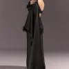Black 3D Patchwork Cutdana Drape Saree With Sleeveless Overlap Blouse