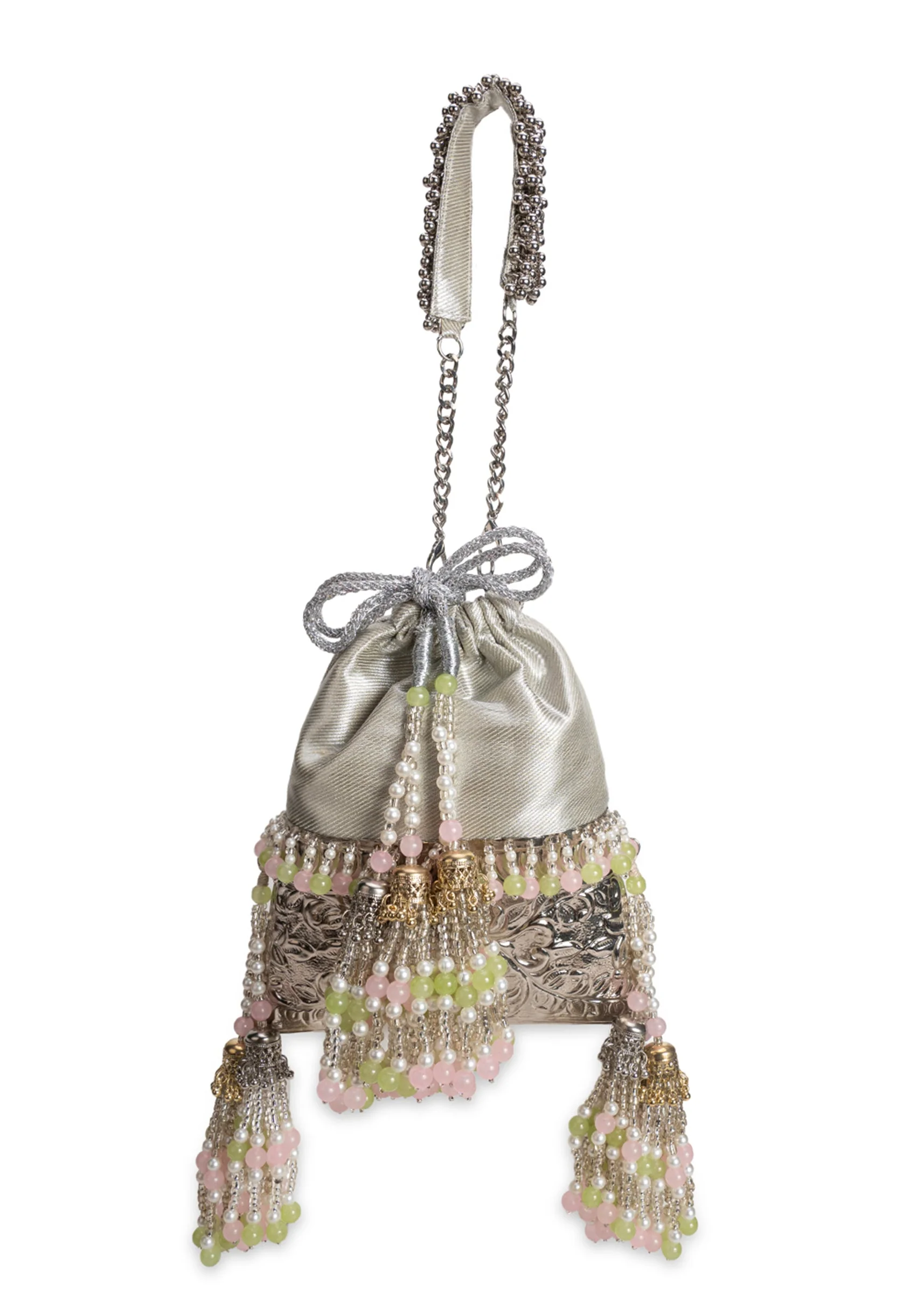 Silver Brocade Embellished Potli
