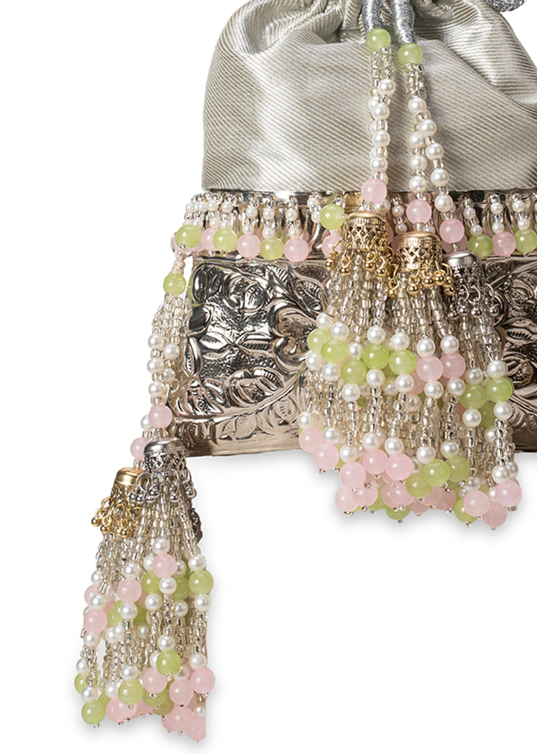 Silver Brocade Embellished Potli
