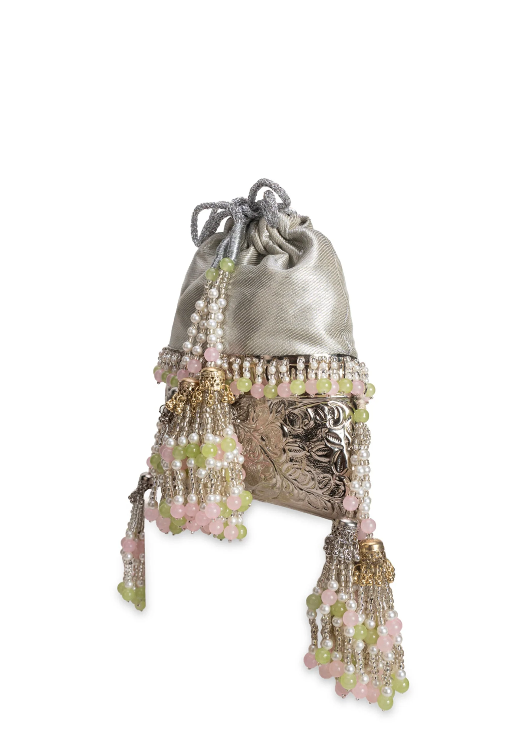 Silver Brocade Embellished Potli
