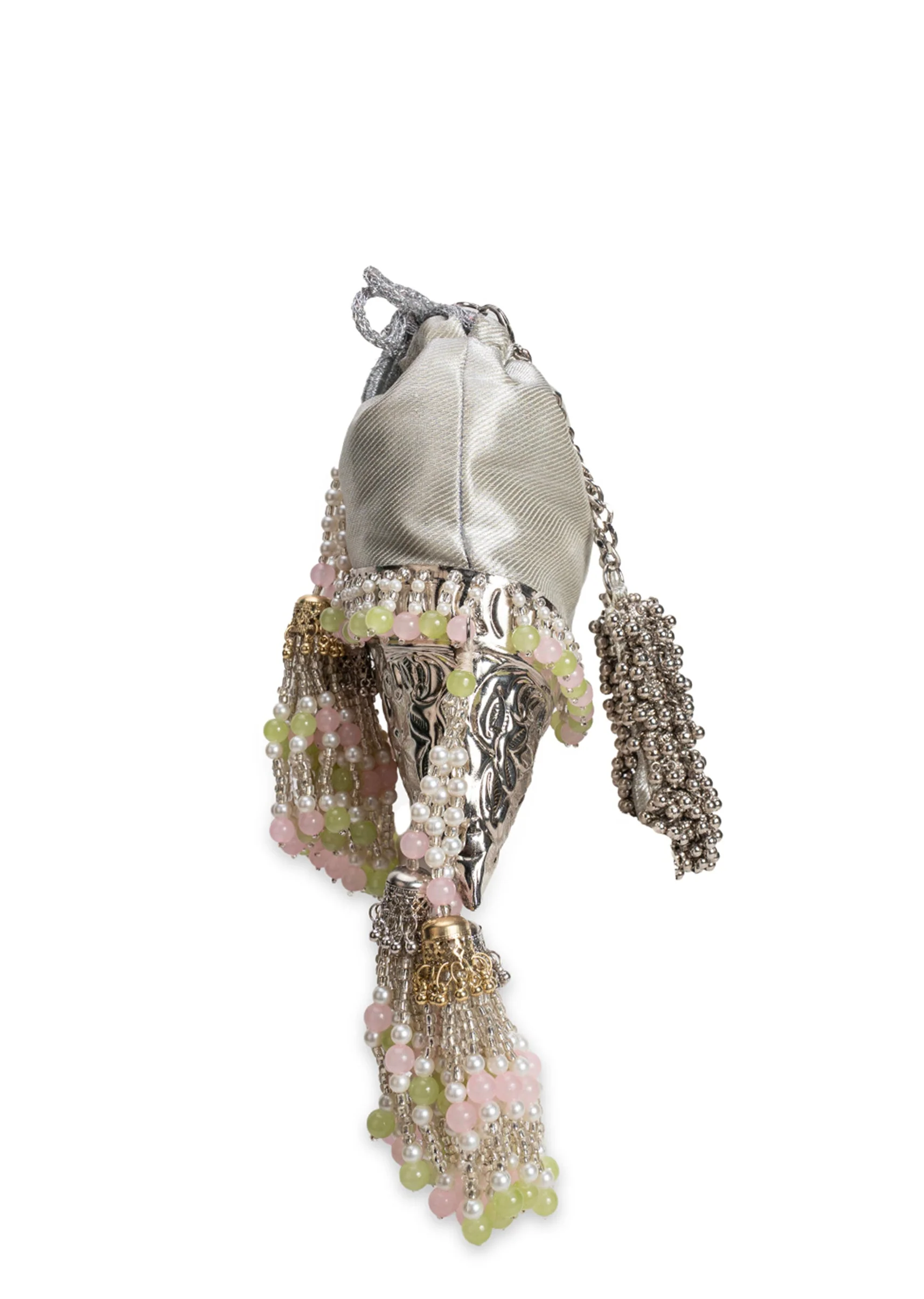 Silver Brocade Embellished Potli