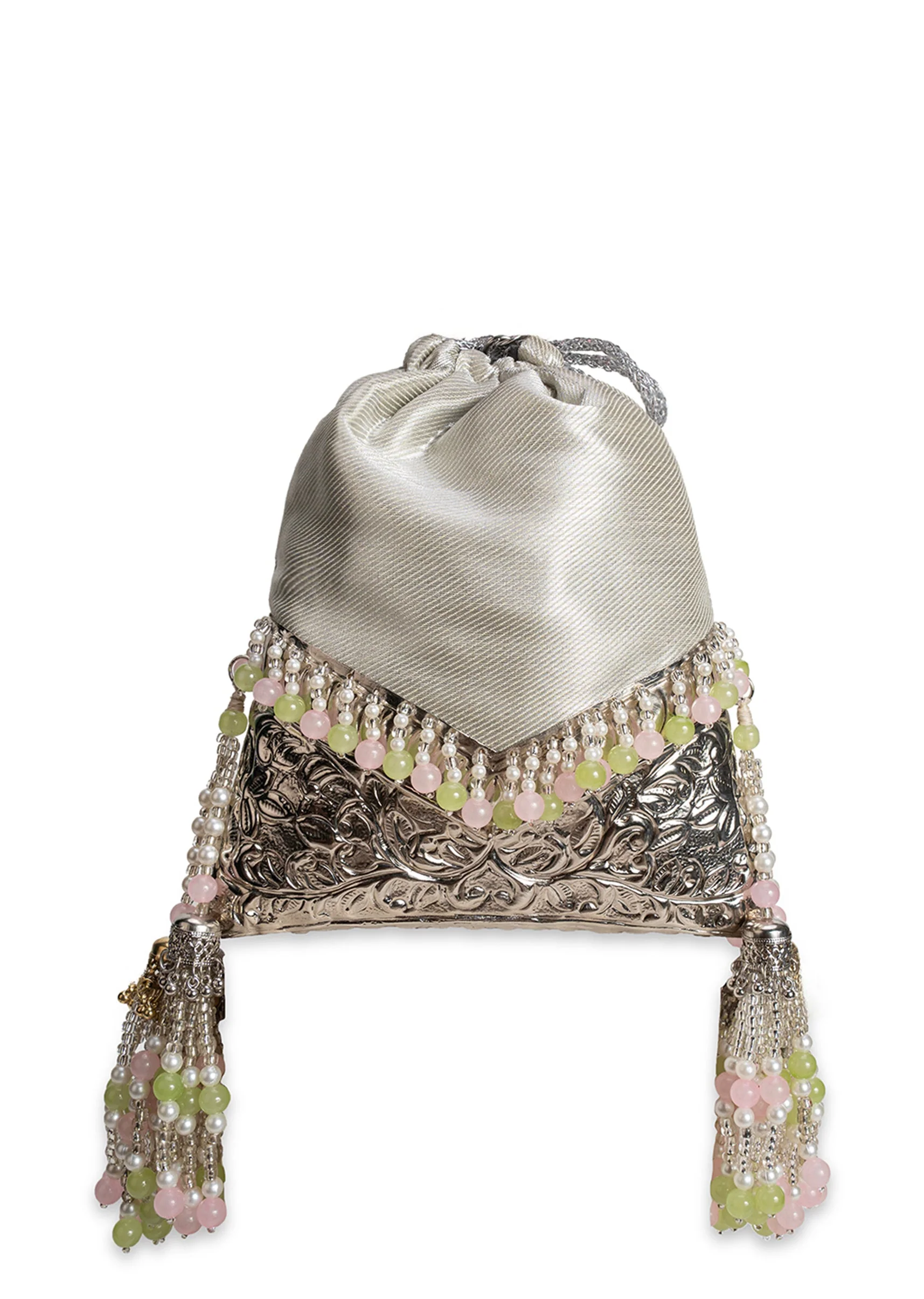 Silver Brocade Embellished Potli