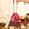 Crimson Red Brocade Embellished Potli