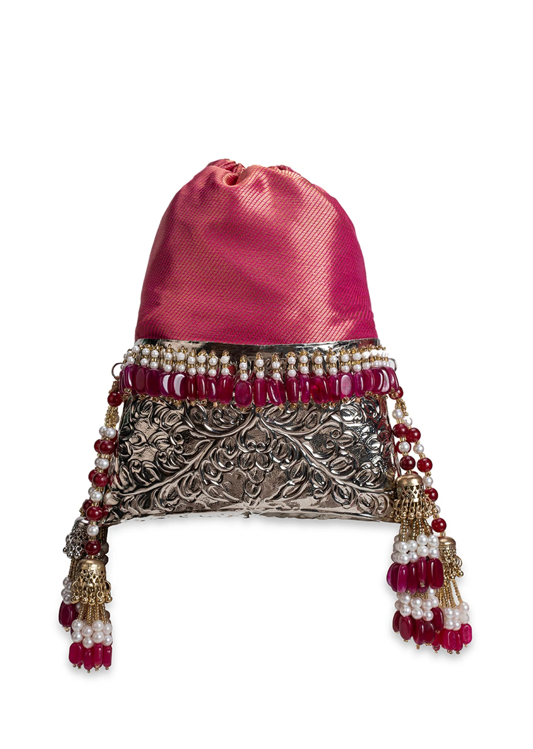 Crimson Red Brocade Embellished Potli