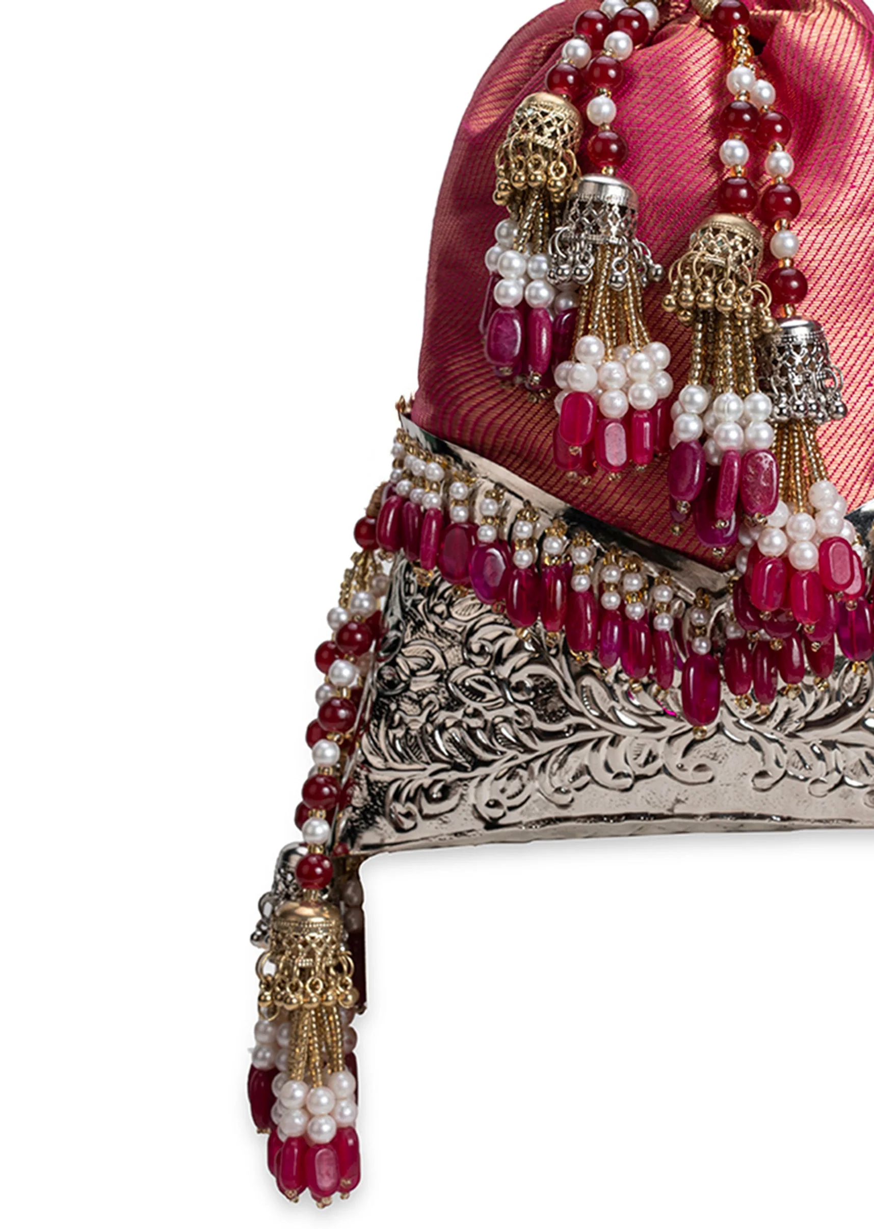 Crimson Red Brocade Embellished Potli