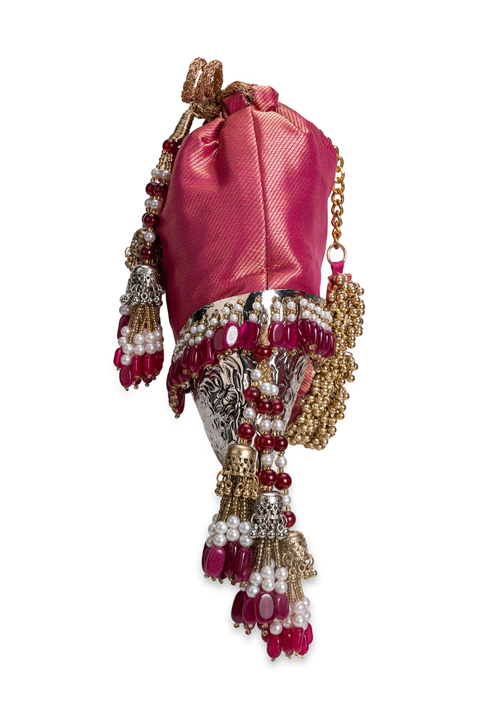 Crimson Red Brocade Embellished Potli