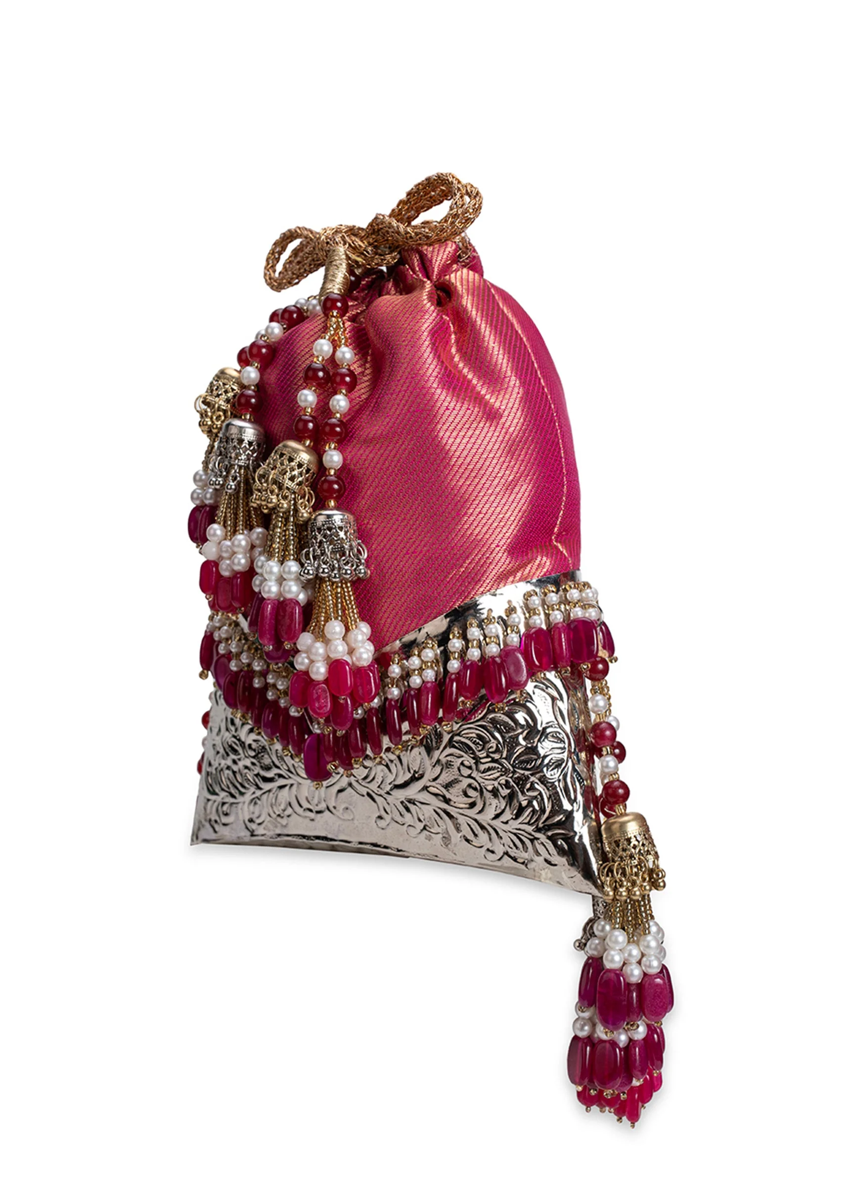 Crimson Red Brocade Embellished Potli