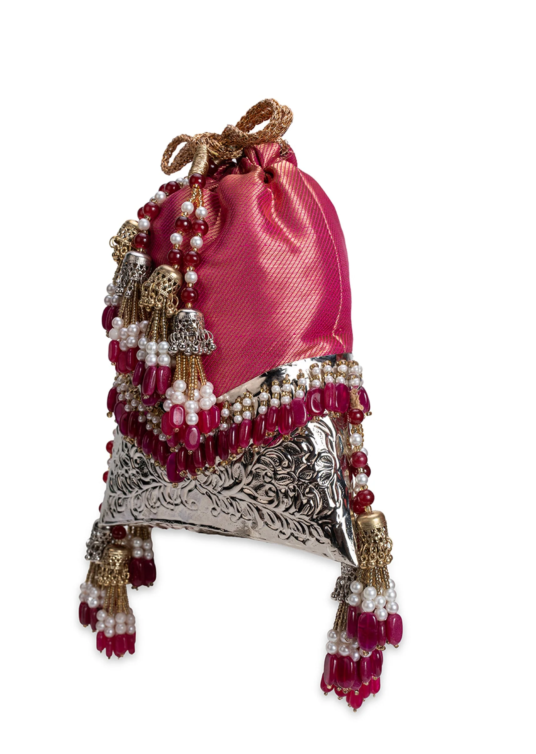 Crimson Red Brocade Embellished Potli