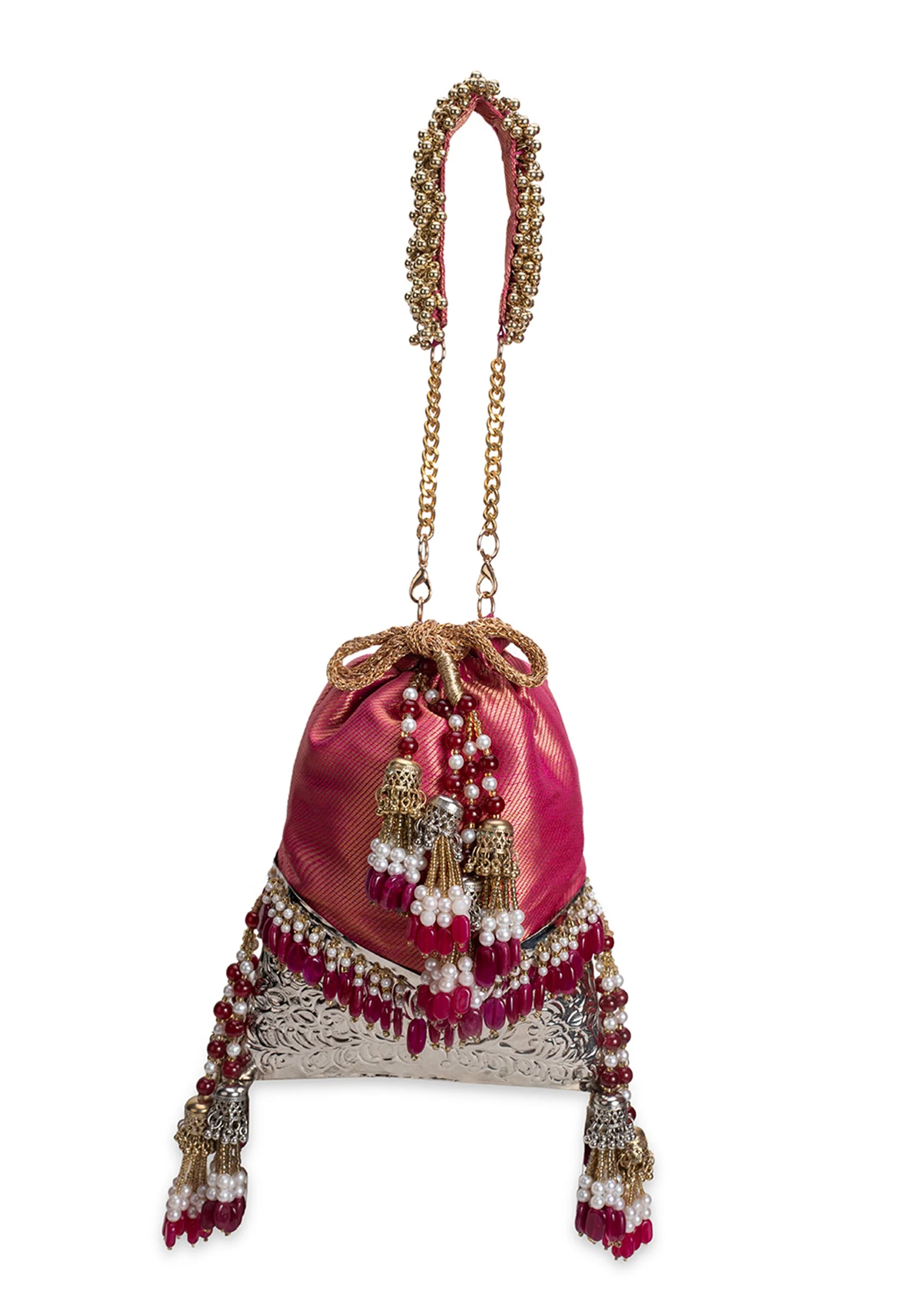 Crimson Red Brocade Embellished Potli