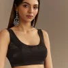 Black Satin Saree With Zardosi Sequins And Scallop Border