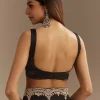 Black Satin Saree With Zardosi Sequins And Scallop Border