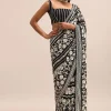 Black Georgette Parsi Gara Saree With Unstitched Blouse