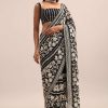 Black Georgette Parsi Gara Saree With Unstitched Blouse