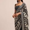 Black Georgette Parsi Gara Saree With Unstitched Blouse