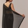 Black Net Saree With Linear Sequins And Hand Embroidered Border