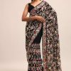 Black Georgette Parsi Gara Multi Color Saree With Unstitched Blouse