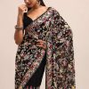Black Georgette Parsi Gara Multi Color Saree With Unstitched Blouse