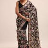 Black Georgette Parsi Gara Multi Color Saree With Unstitched Blouse