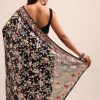 Black Georgette Parsi Gara Multi Color Saree With Unstitched Blouse