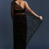 Black Net Saree With Intricate Floral Sequins Embroidery