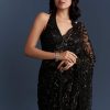 Black Net Saree With Intricate Floral Sequins Embroidery