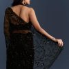 Black Net Saree With Intricate Floral Sequins Embroidery