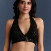 Black Net Saree With Intricate Floral Sequins Embroidery