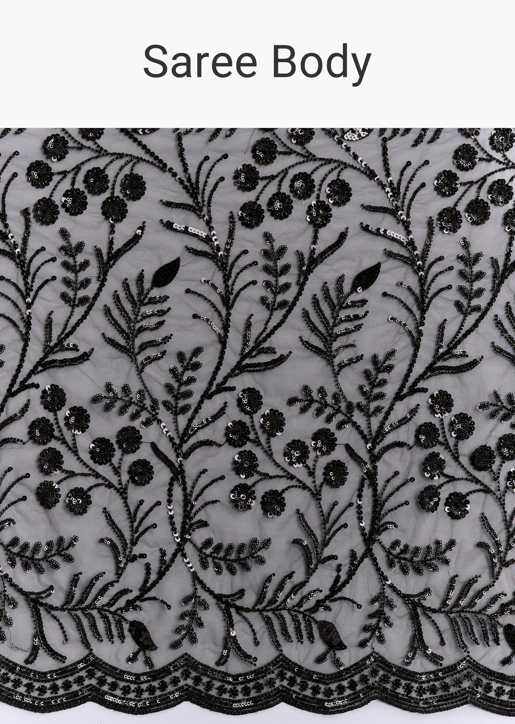 Black Net Saree With Intricate Floral Sequins Embroidery