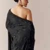 Black Floral Motif Cutdana Embellished Saree with Unstitched Blouse