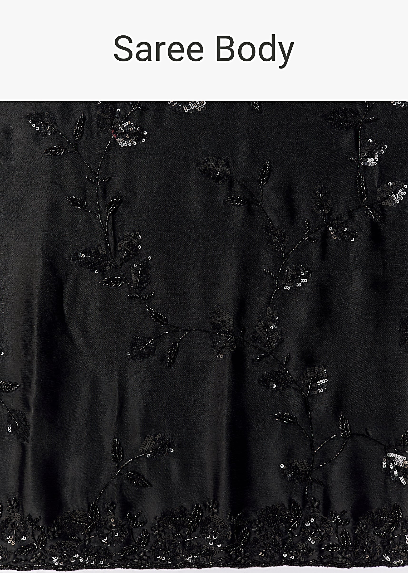 Black Floral Motif Cutdana Embellished Saree with Unstitched Blouse