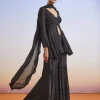 Black Embroidered Chinon Sharara Suit With Peplum Kurta