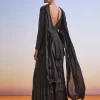 Black Embroidered Chinon Sharara Suit With Peplum Kurta