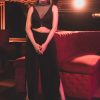 Black Butterfly Mesh Blouse And Palazzo Set In Satin