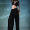 Black Mesh Blouse And Palazzo Set In Satin