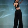 Black Mesh Blouse And Palazzo Set In Satin