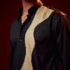Black Patch Work Embellished Party Shirt