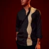 Black Patch Work Embellished Party Shirt
