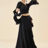 Black Fusion Lehenga Set With Ruffle Dupatta