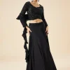 Black Fusion Lehenga Set With Ruffle Dupatta