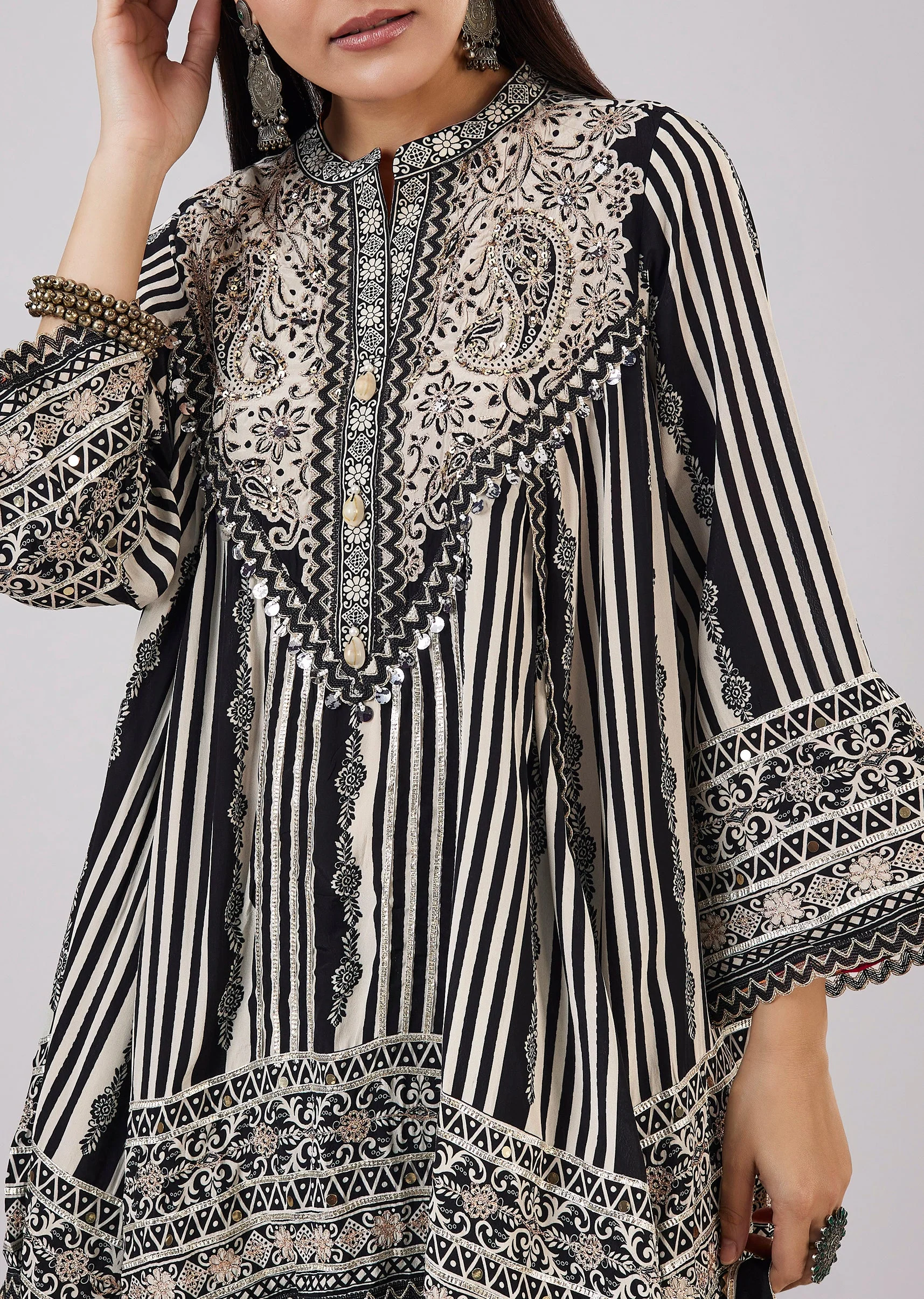 Black Indo Western Kaftan Coord Set