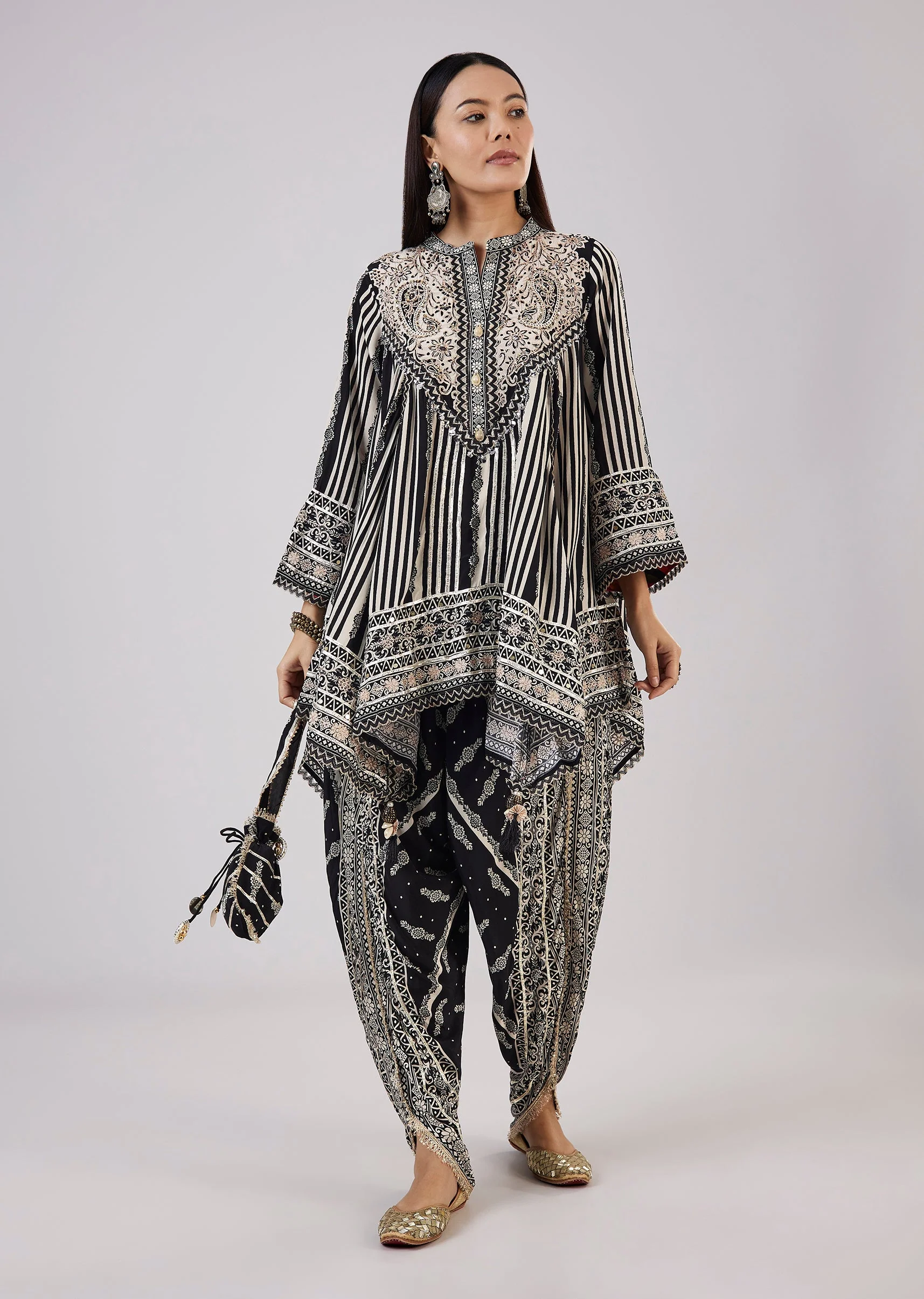 Black Indo Western Kaftan Coord Set