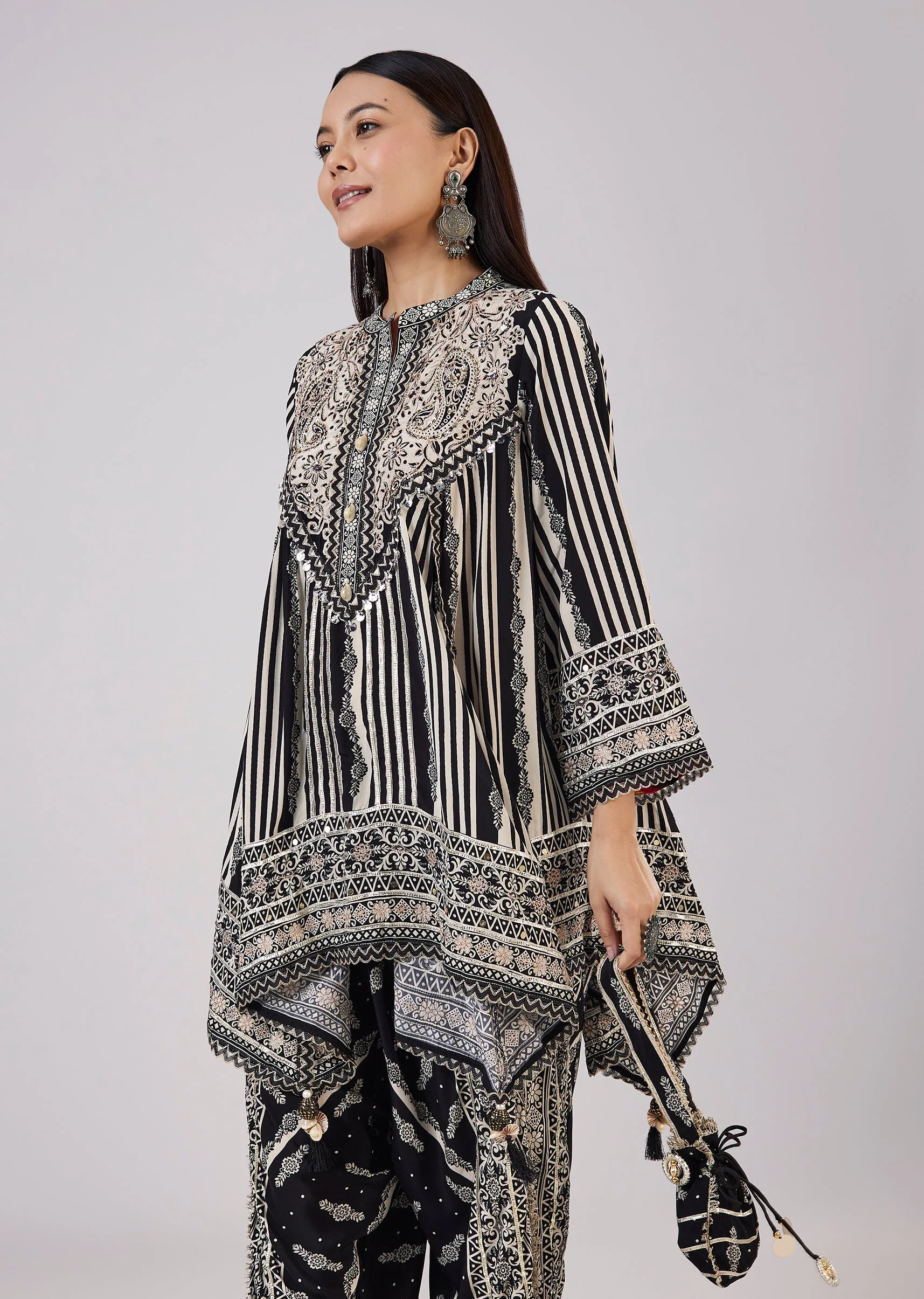 Black Indo Western Kaftan Coord Set