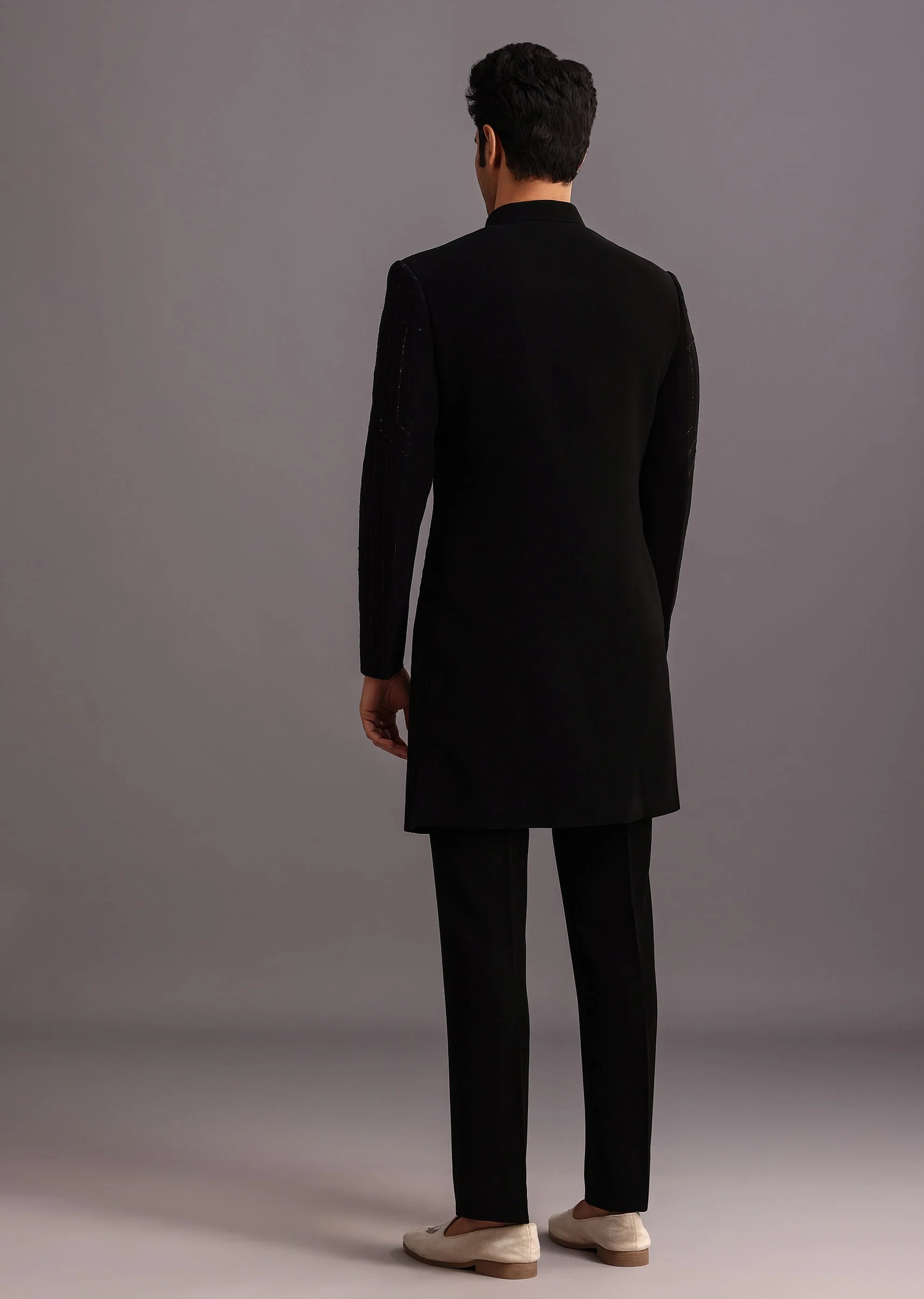 Black Cutdana Indowestern Trouser Suit