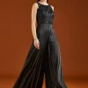 Black Embellished Satin Jumpsuit